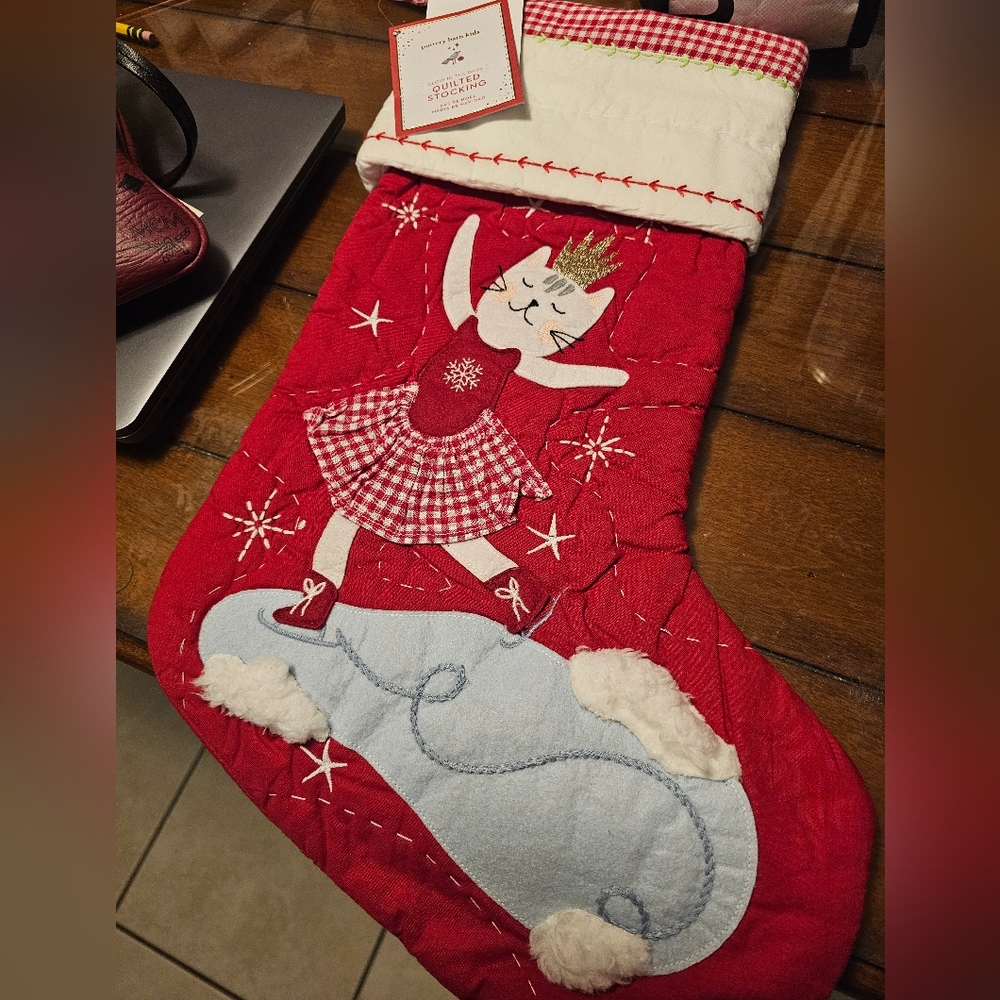 Pottery Barn Kids Red Stocking with Cat Ballerina Design